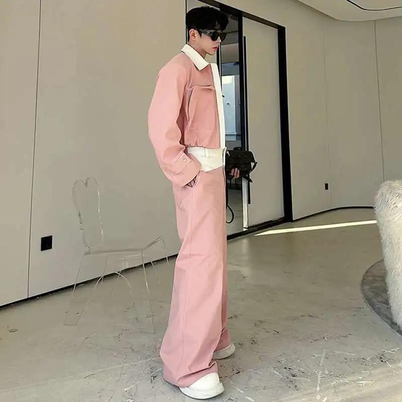 LUZHEN Original couleur contraste cou conception élégant manteau droit pantalons décontractés hommes