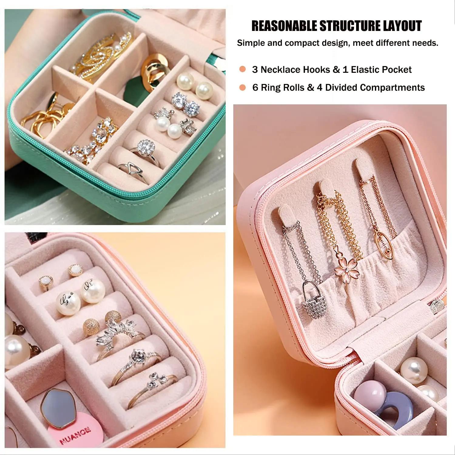 Mini boîte de rangement de bijoux portable pour femmes, étui de rangement pour boucles d'oreilles et