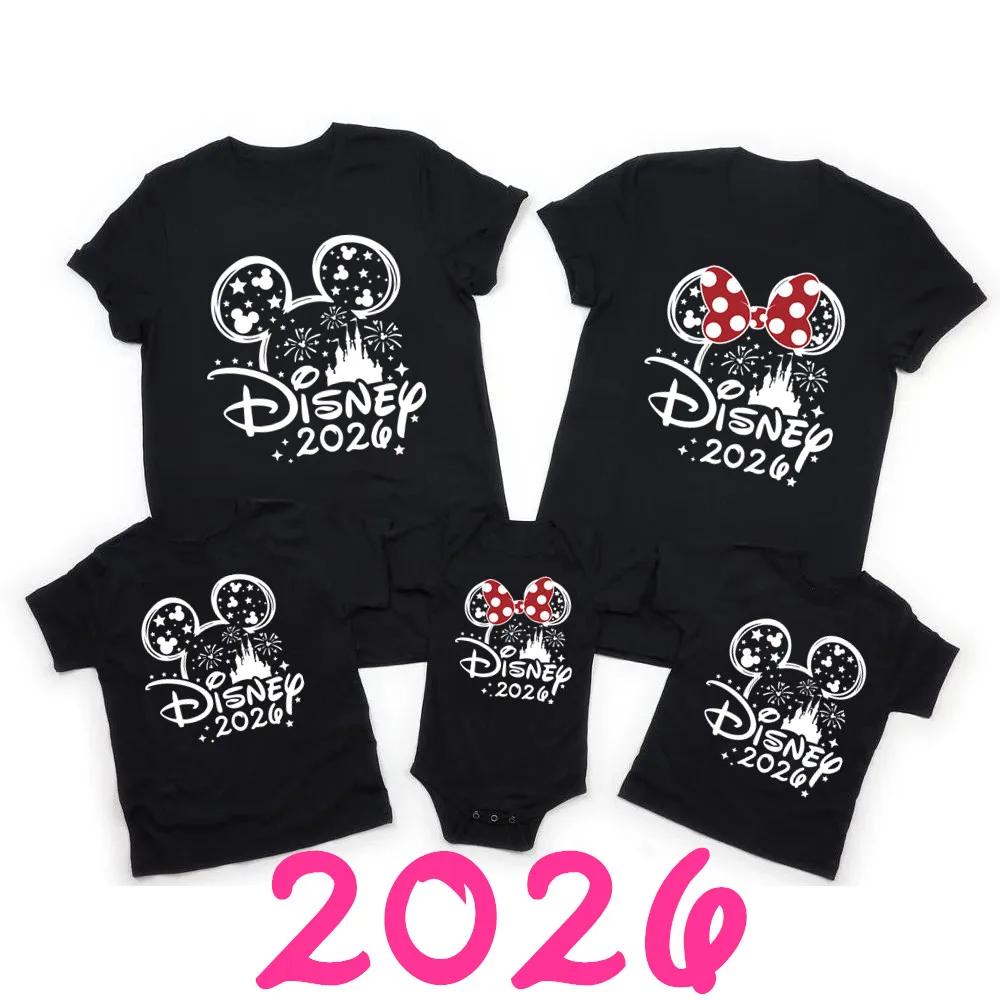 Chemises assorties en coton pour la famille Disney 2026 Mickey Minnie Mouse, T-shirts pour papa, mam