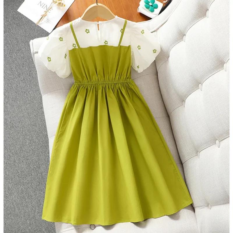 Robe de princesse deux pièces pour filles, vêtements pour enfants, manches à bulles, faux, mode esti