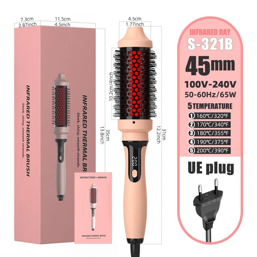 Brosse thermique infrarouge en céramique, fer à friser chauffant, brosse ronde de 45 mm, fer à frise