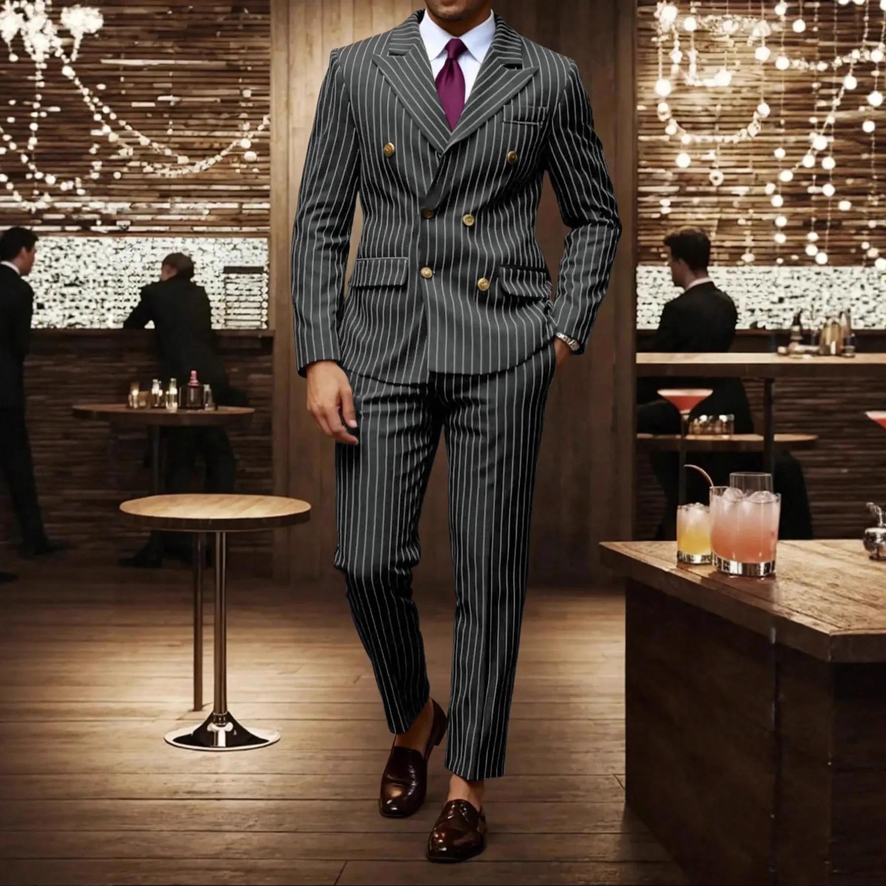 Vêtements pour hommes européens et américains de haute qualité, costumes formels à rayures, pantalon