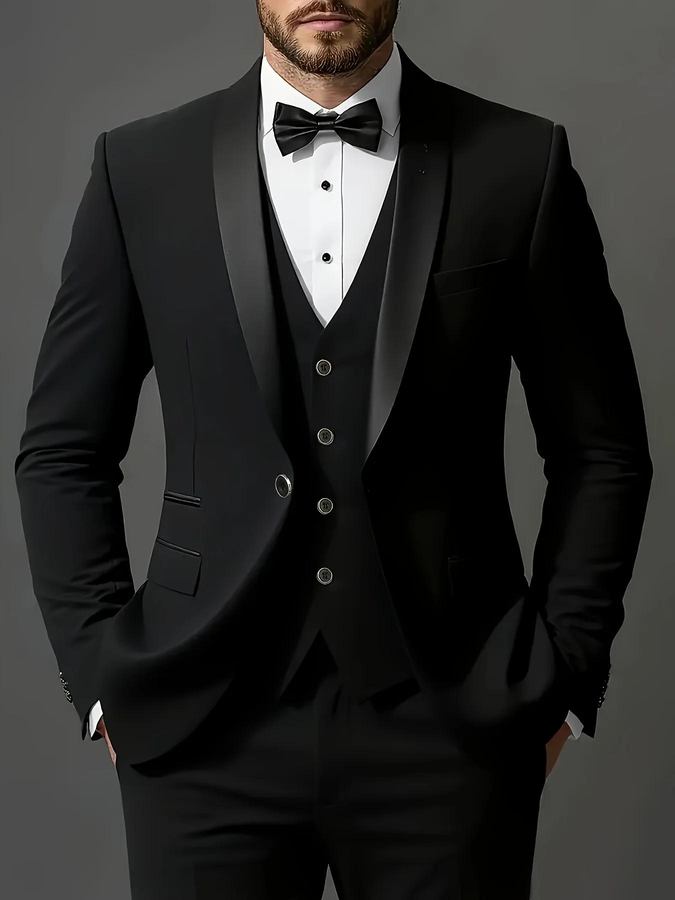 Ensemble de costume 3 pièces pour hommes, veste + gilet + pantalon, à la mode de haute qualité, adap