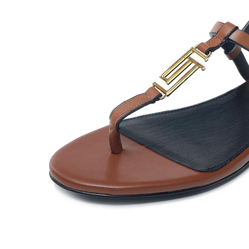 2024 mode femmes sandales d'été en cuir véritable métal décoratif semelle plate dentelle strucOpen P