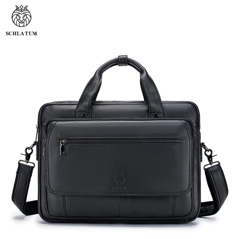 SCHLATUM porte-documents en cuir véritable dur pour hommes 16 pouces bureau affaires ordinateur sac