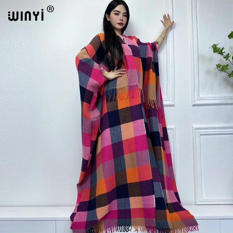 WINYI-Manteau d'hiver rétro à carreaux pour femme, caftan du Moyen-Orient, robe plissée, cardigan af