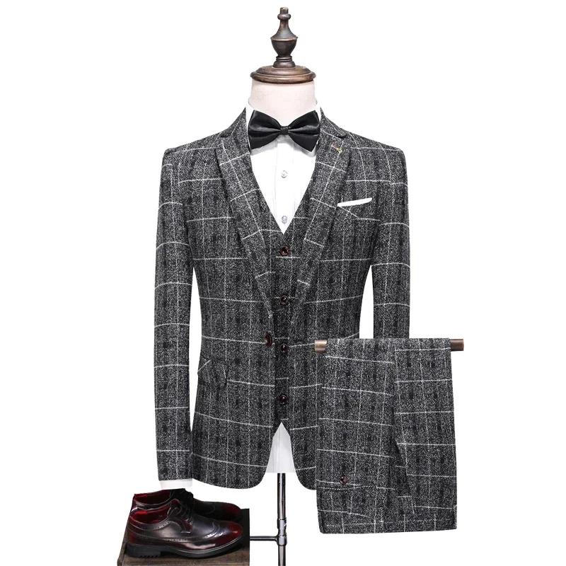 Blazer et pantalon en lin à carreaux pour hommes, mode masculine, affaires, gentleman, mariage, déco