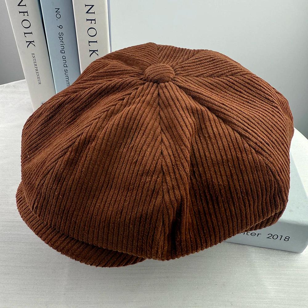 Casquettes d'hiver rétro pour hommes, chapeau de journal en velours côtelé, casquette plate pour hom