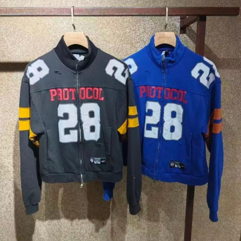 Vestes de football unisexe de haute qualité avec broderie effet déchiré et slogan numérique