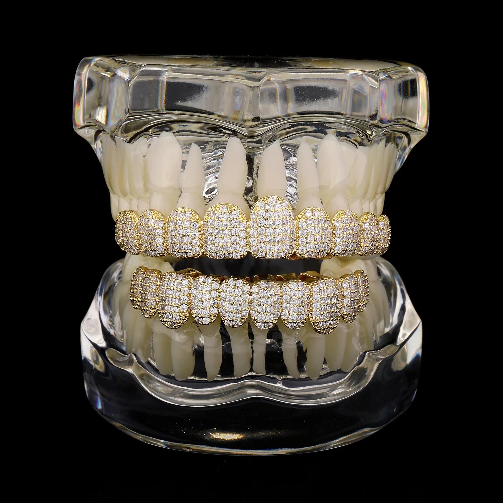 TOPGRILLZ glacé 10 haut et 10 bas 5A CZ pierres dents Grillz Punk rappeur 14K plaqué or Zircon bouch