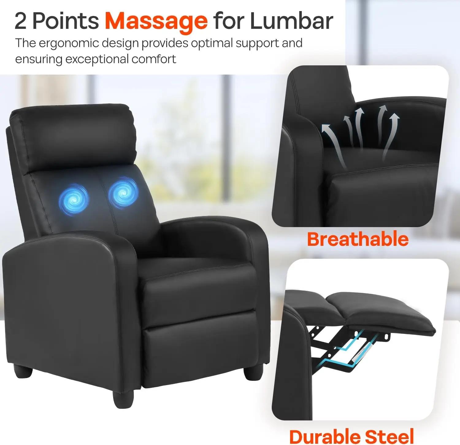Canapé inclinable de massage avec support lombaire et dossier réglable pour salon ou chambre en cuir