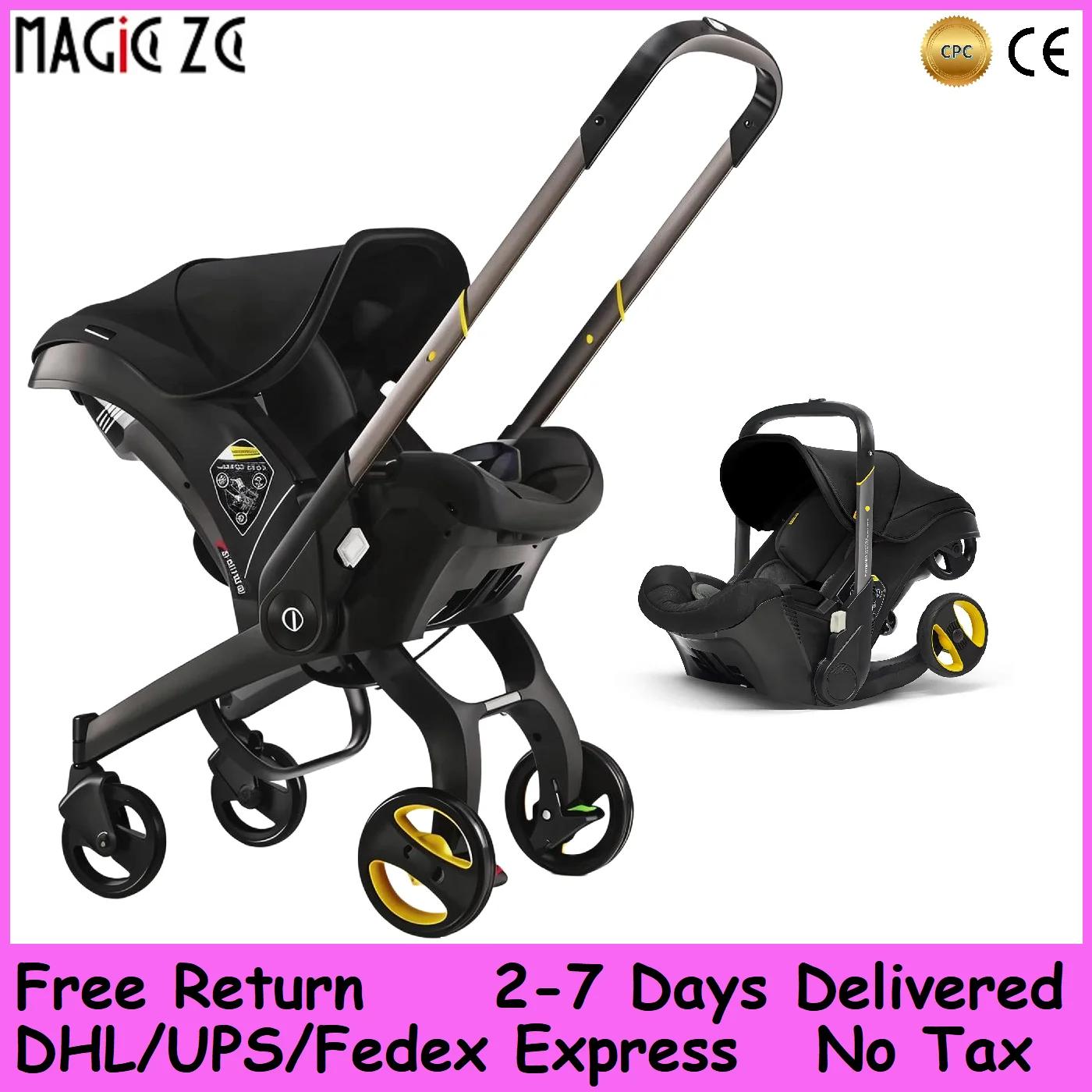 Système de voyage pliable 4-en-1 pour bébé : poussette, siège auto, nacelle, harnais 5 points, prote