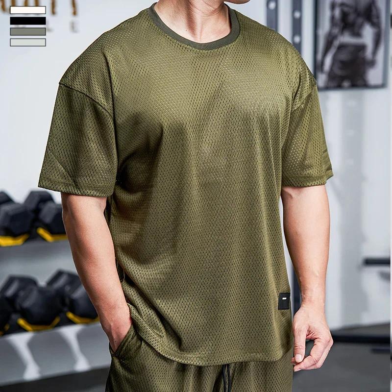 Hommes gymnastique chemise musculaire course entraînement ample à manches courtes Tennis Football fo