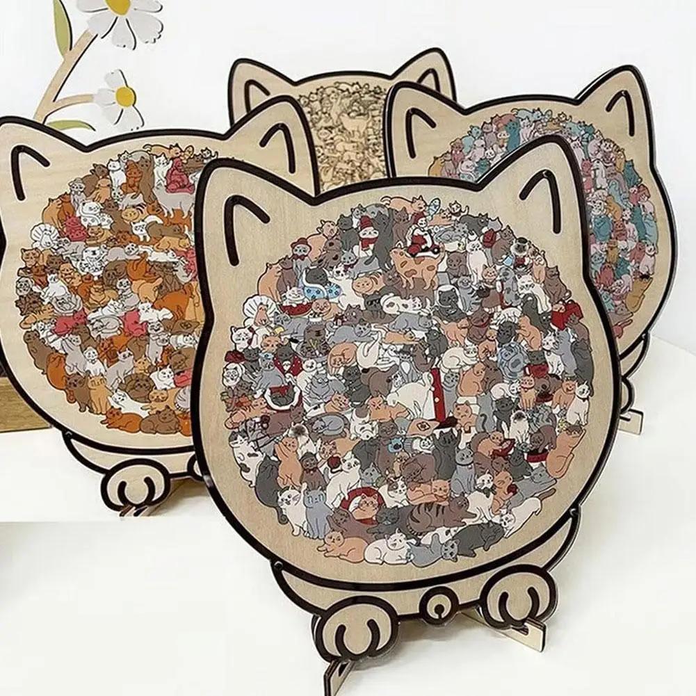 Puzzle en bois en forme de chat, 135 pièces, pièces de Puzzle irrégulières uniques, cadeaux d'annive