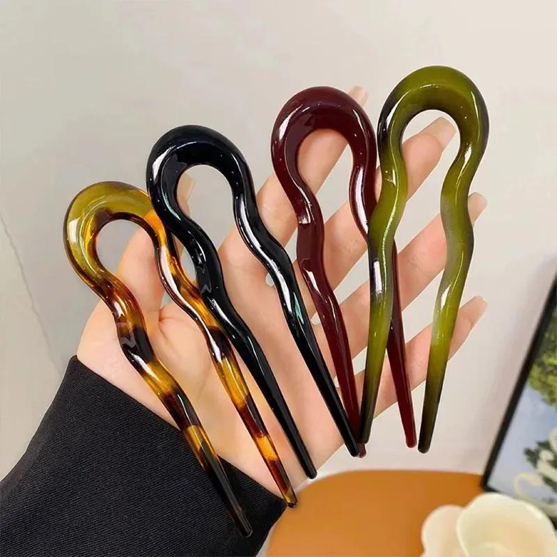 Pince à cheveux torsadée française en forme de U pour femmes, épingles à cheveux ondulées en plastiq