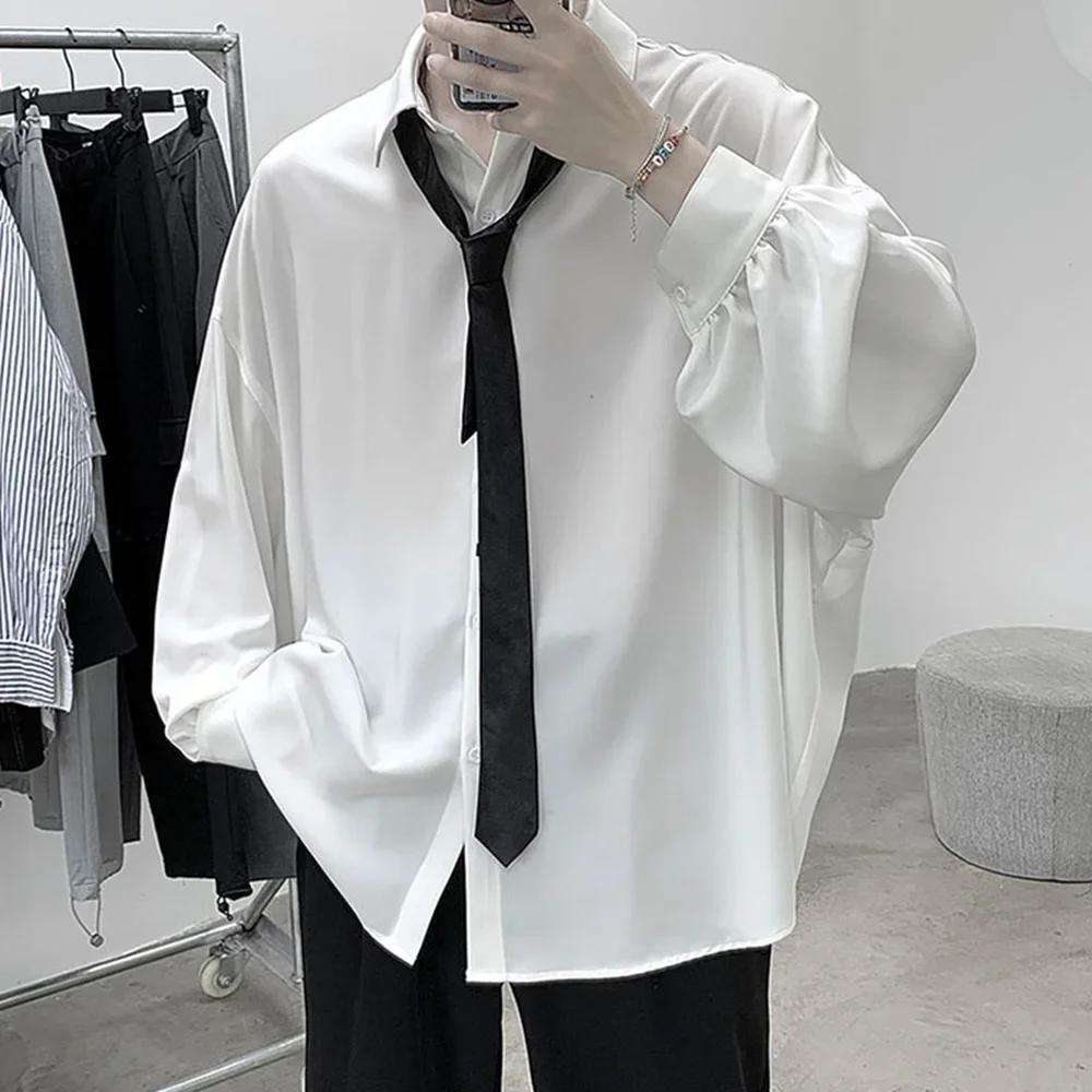 Chemises à manches longues pour hommes de Style coréen cravate noire confortable décontracté solide