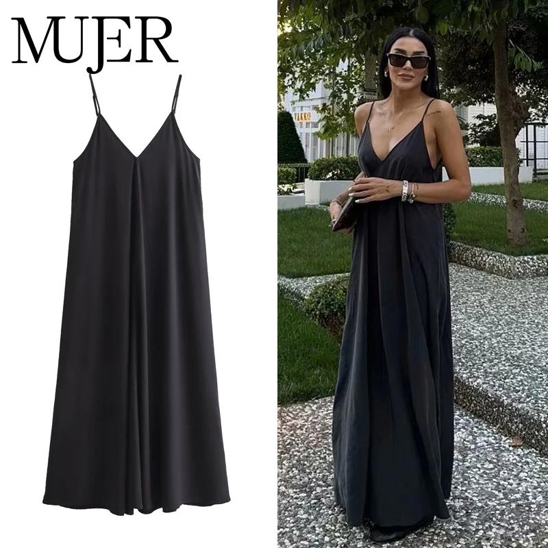 MUJER noir Slip longues robes pour femmes rouge drapé robe d'été femme 2025 Sexy dos nu Maxi robe fe