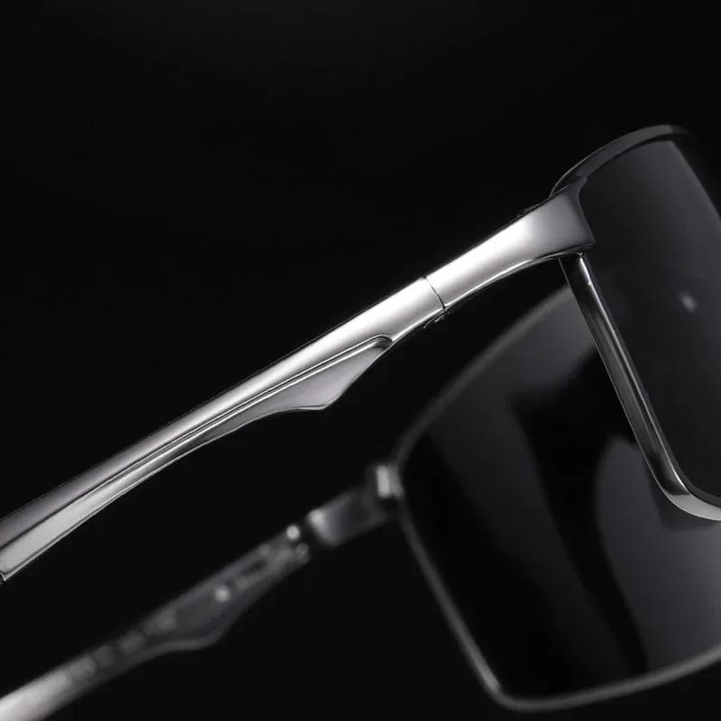 Lunettes de soleil photochromiques polarisées pour hommes, lunettes carrées en métal pour hommes, lu