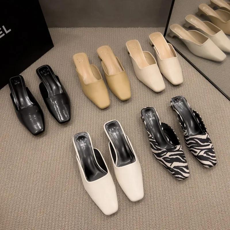 Chaussures Mules à Motif Zèbre pour Femme, Pantoufles d'Extérieur à Talons Bas, Carrées, Nouvelle Co