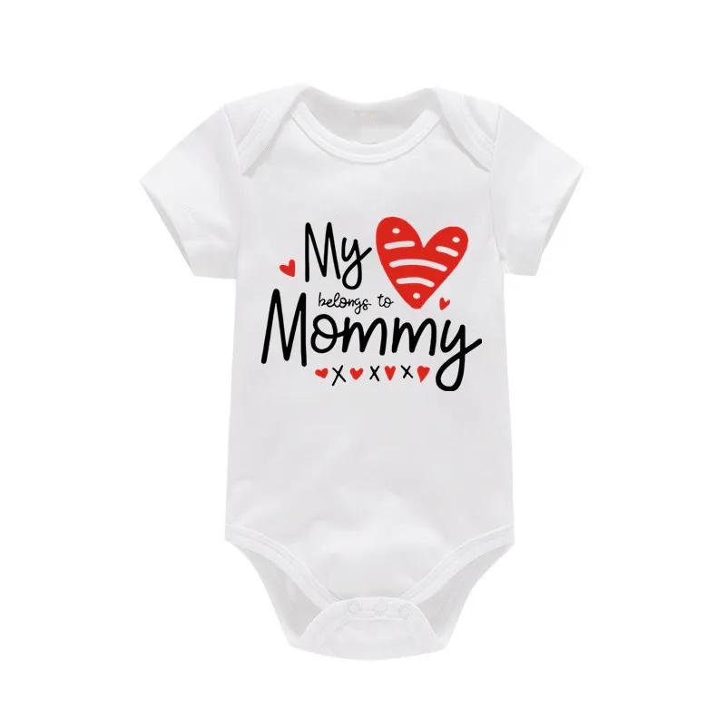 Barboteuse à manches courtes pour bébés garçons et filles, 100% coton, imprimé de lettres drôles, I
