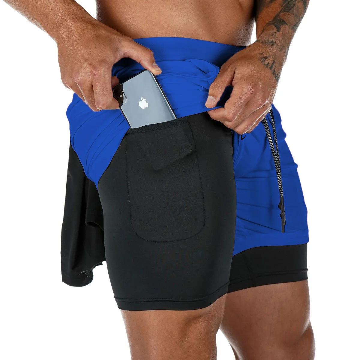 Short de Fitness Double couche pour hommes, doublure en maille avec cordon de serrage, taille élasti