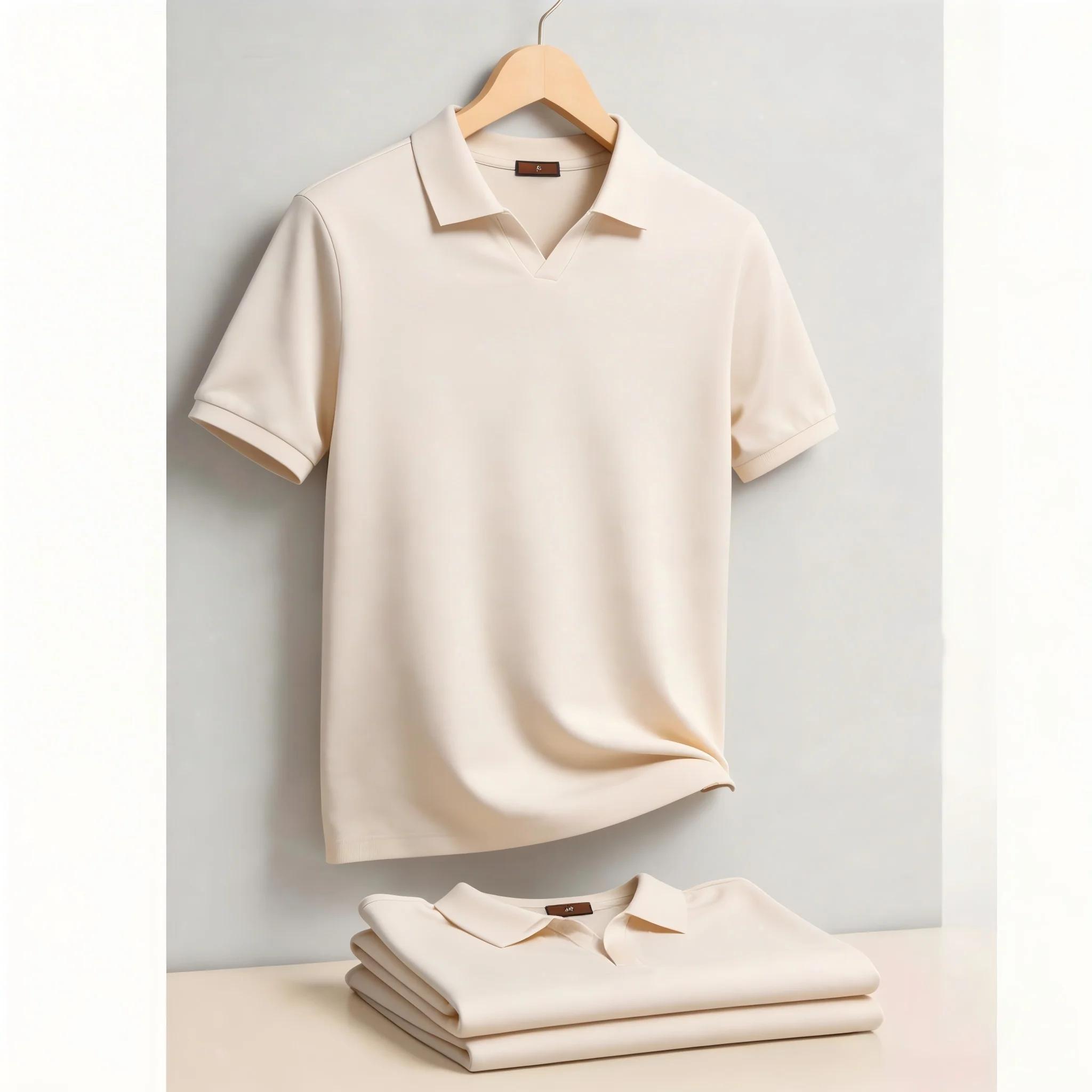 AIOPESON Polo Homme Respirant en Soie, Couleur Unie, Doux et Agréable pour la Peau, Style Décontract