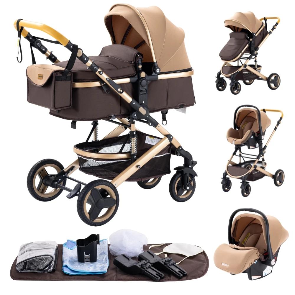 Poussette bébé 3 en 1 la plus récente, légère, avec siège haute, châssis en aluminium, système de vo