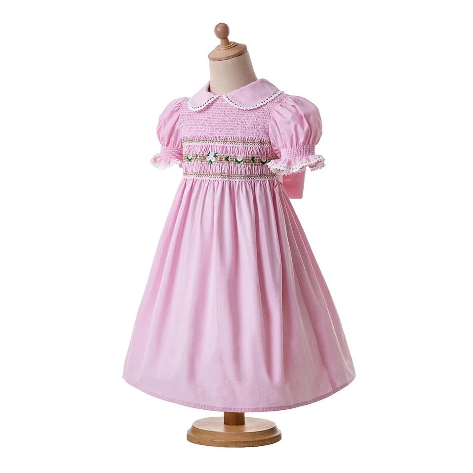 Pettigirl-robes d'été smockées pour filles, tenue princesse rose faite à la main, cadeau d'anniversa