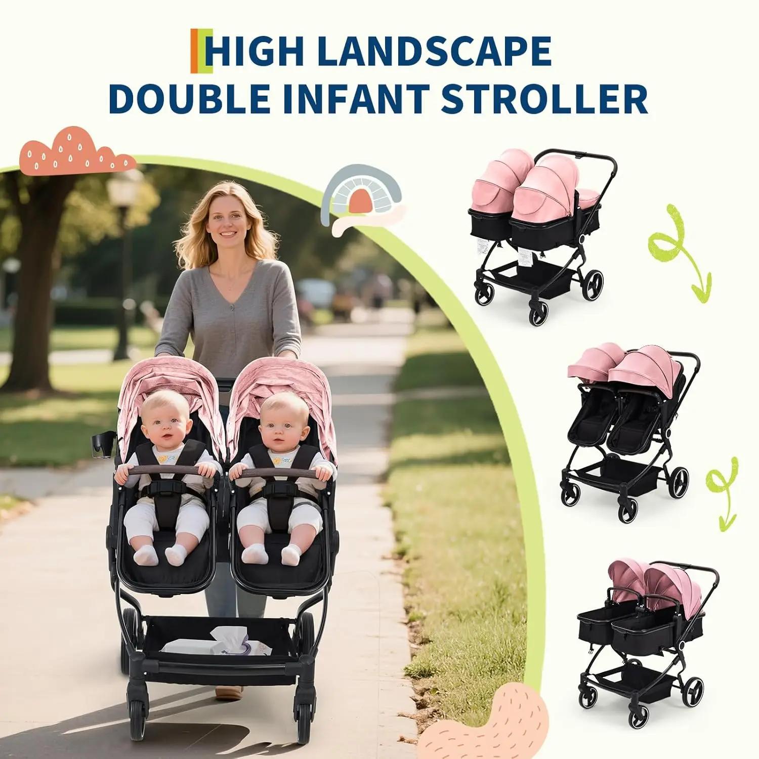 Poussette double côte à côte pour jumeaux, poussette de voyage légère et compacte pliable avec siège
