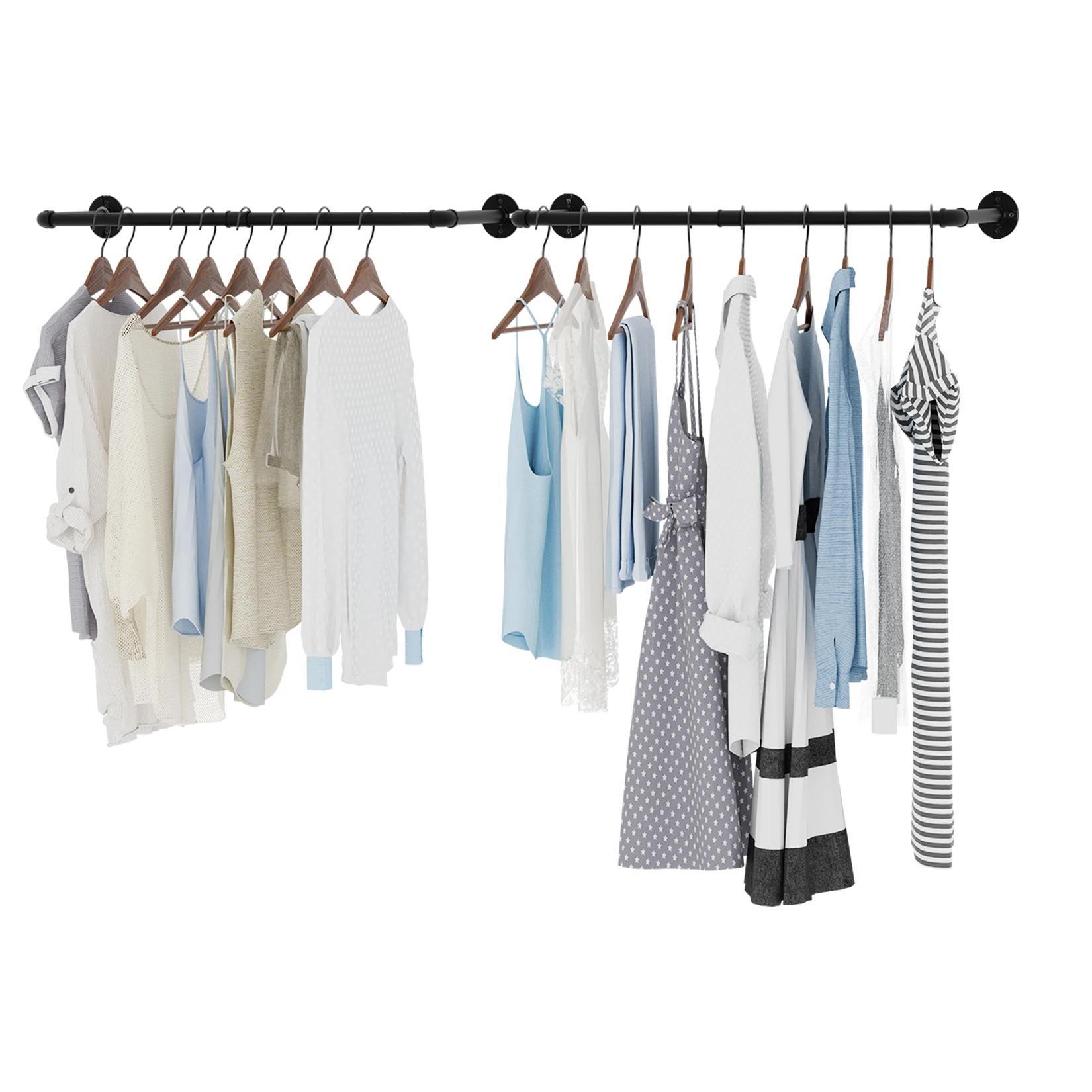 Lot de 2 supports muraux pour tuyaux industriels, porte-vêtements, organisateur de placard en fer, t