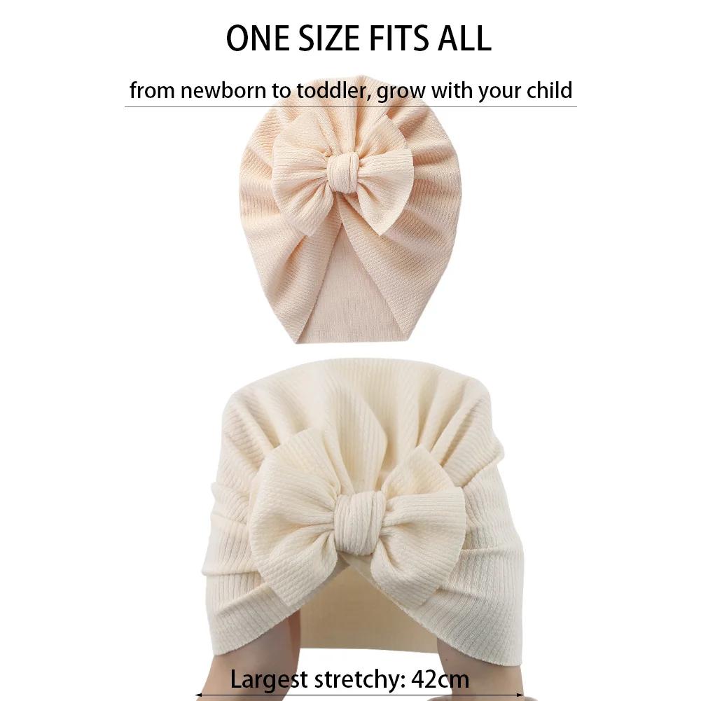 Turban côtelé texturé solide pour bébé, chapeaux avec nœud supérieur, pour nouveau-né, garçon et fil