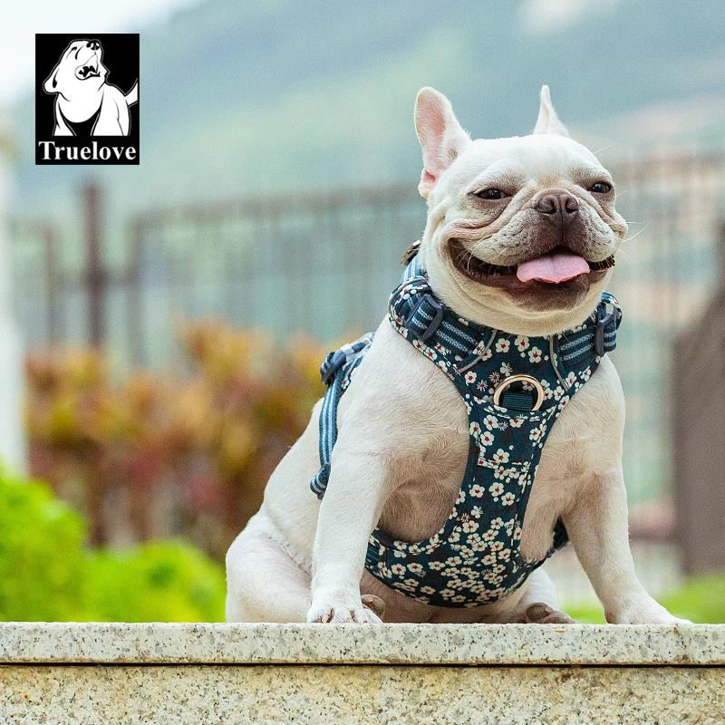 Truelove harnais pour chien de compagnie Floral sans traction tissu de coton respirant et réfléchiss