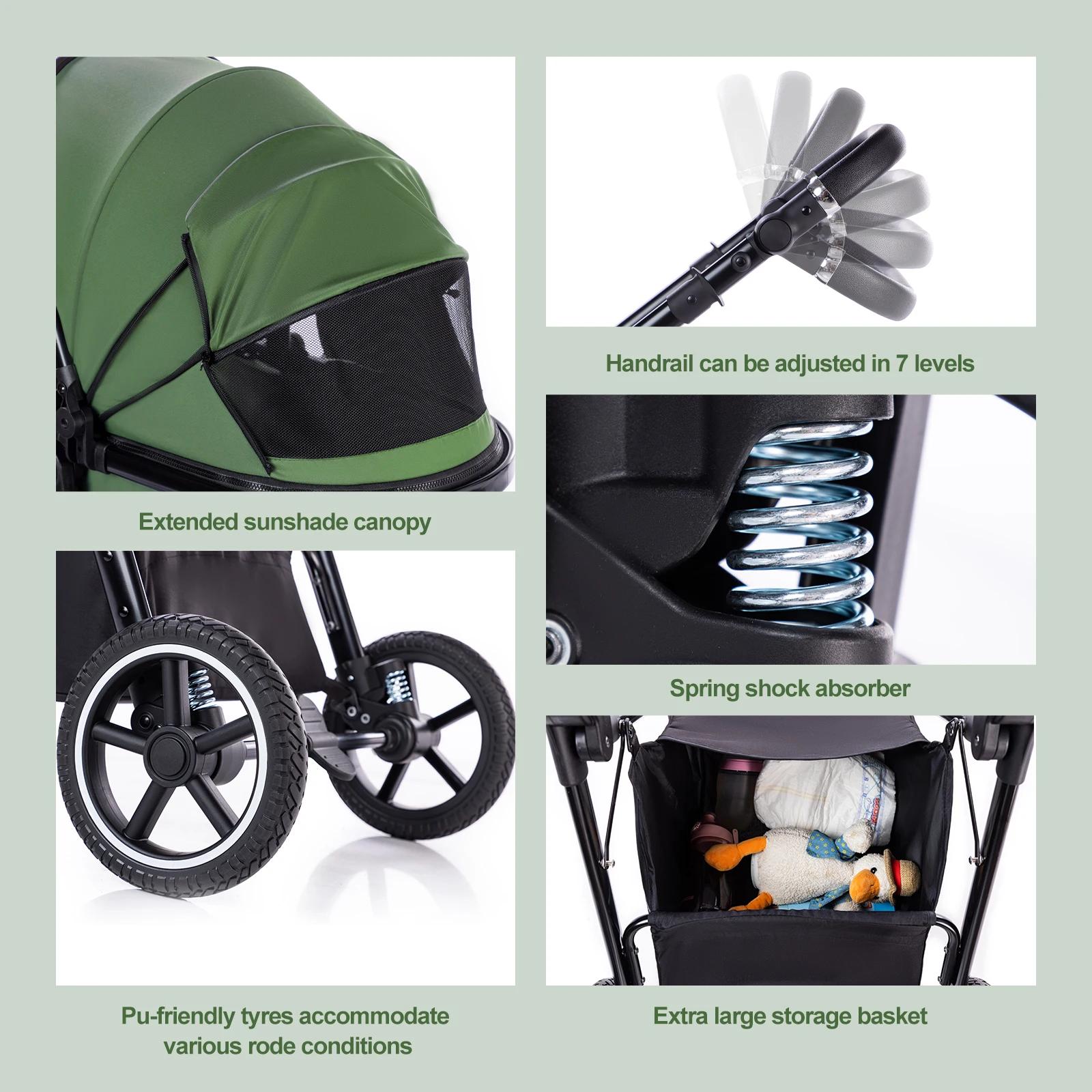 Poussette bébé luxueuse 3 en 1, portable, pliable, légère, pour nouveau-nés, convertible