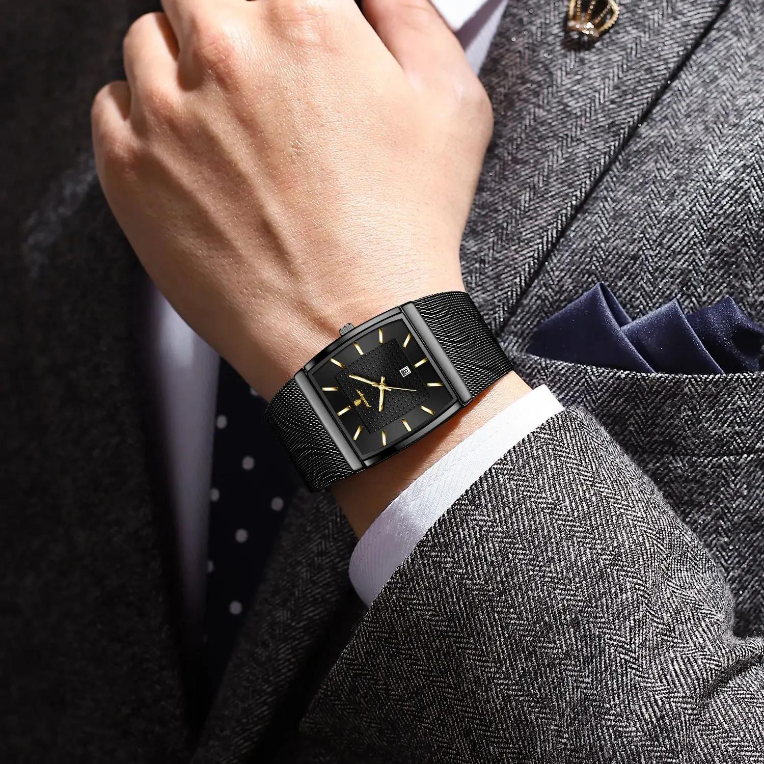 POEDAGAR Top luxe hommes montre-bracelet étanche lumineux en acier inoxydable maille Date homme mont