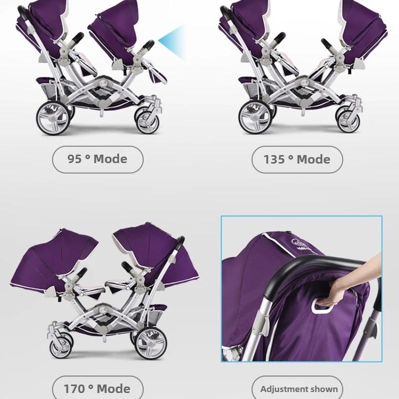 Poussette Double pour bébé, landau haut, légère, pliable, inclinable, sièges assis et s'allonger, sy
