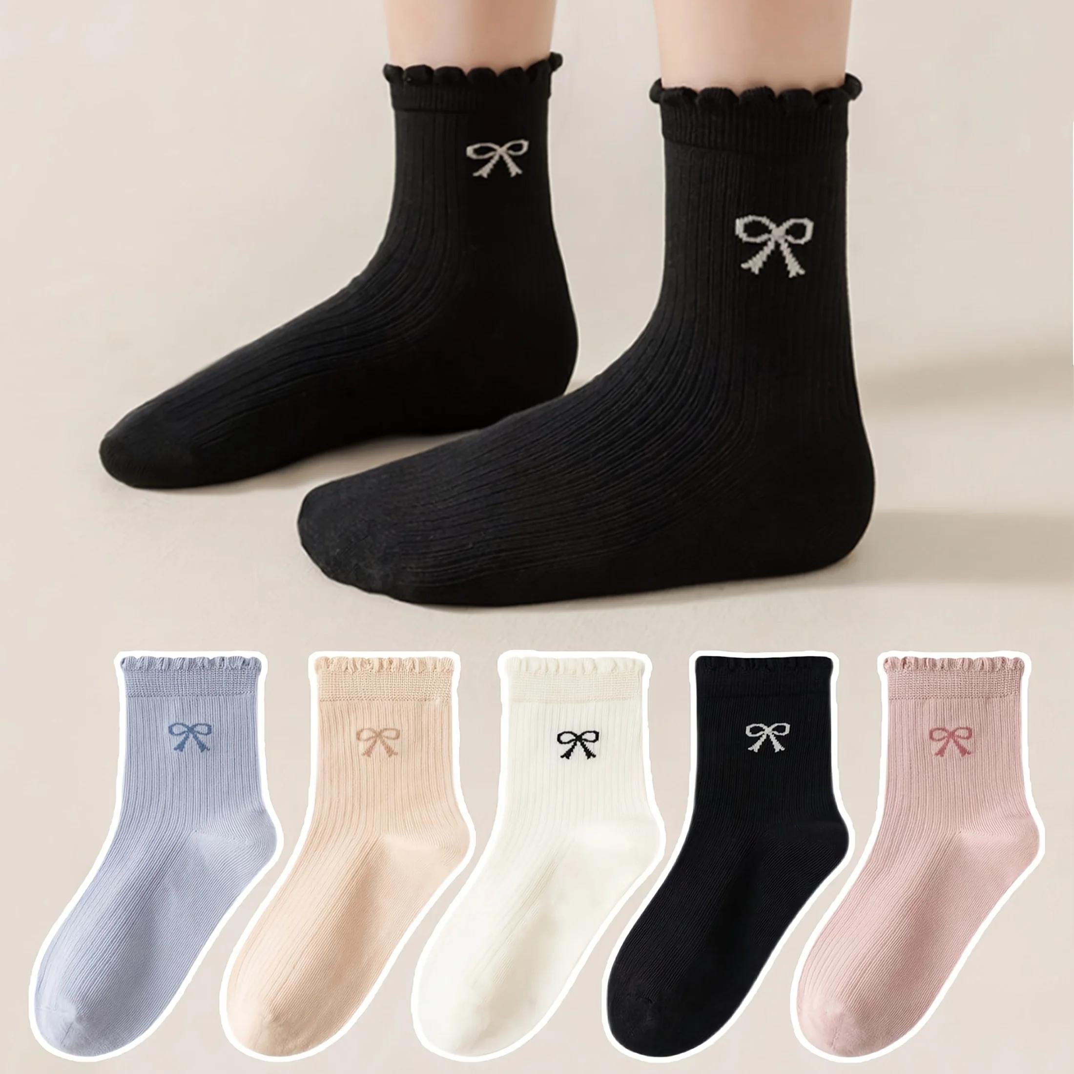 3 paires de chaussettes pour enfants de couleurs mélangées aléatoires avec motifs de nœuds en dentel