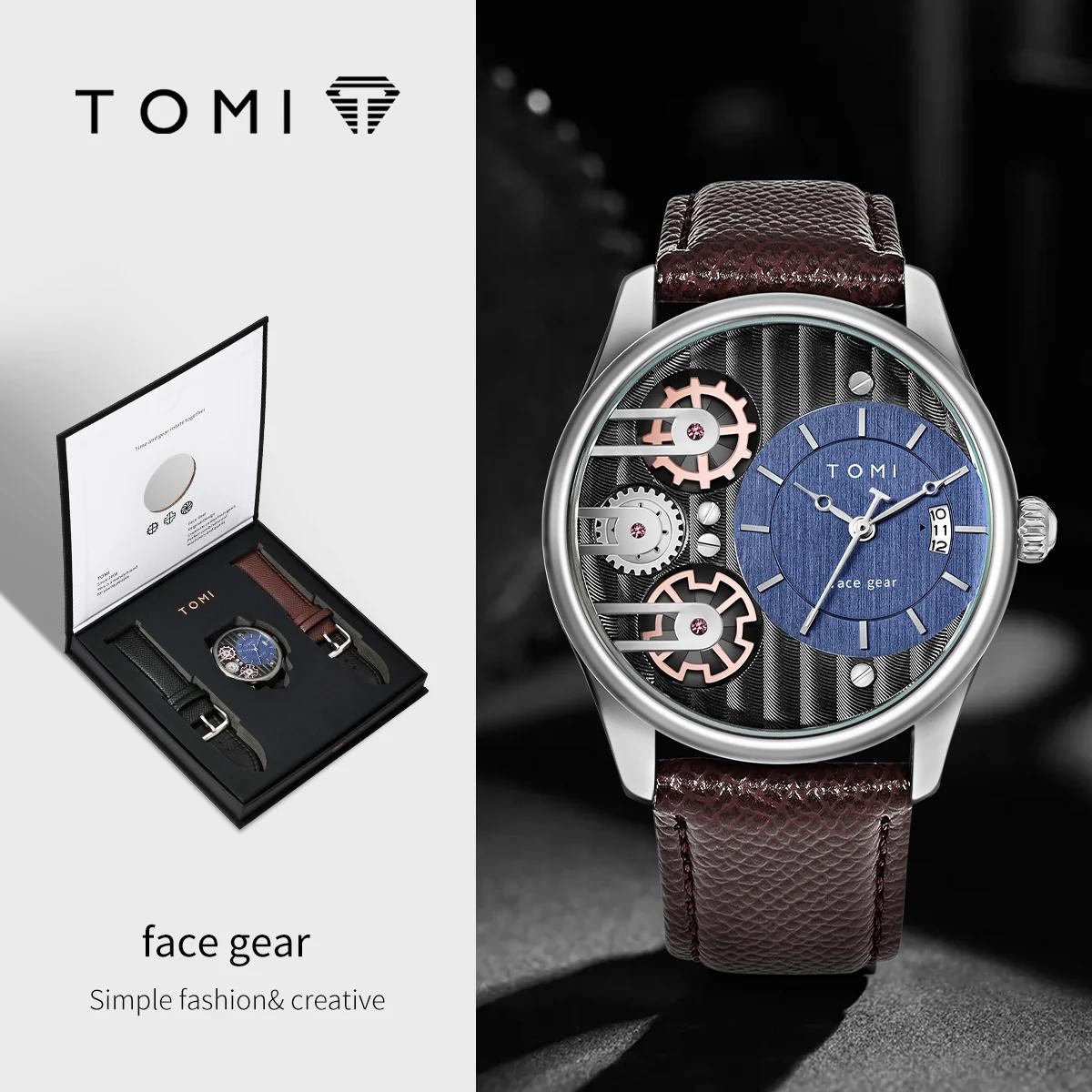 TOMI-Montre à quartz avec poignées amovibles pour homme, luxe, simple, affaires, bracelet, festival,
