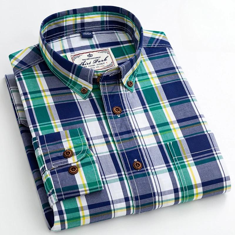 Chemises à manches longues à carreaux 100% coton de haute qualité pour hommes, coupe cintrée, chemis