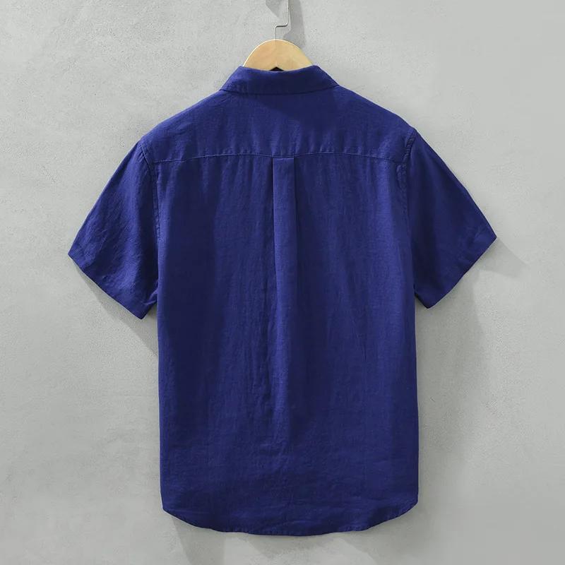 Chemise en Lin à Manches Courtes pour Homme, Vêtement Respirant, Décontracté, Artistique, Solide, po