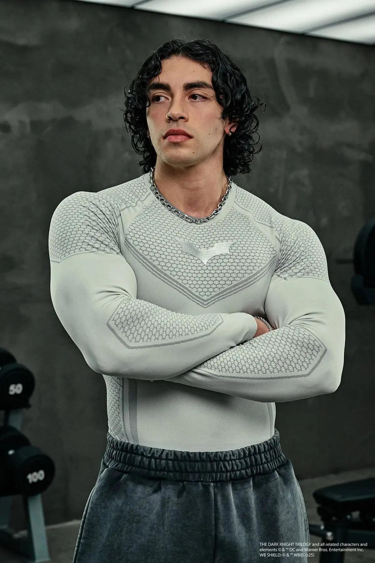 Été nouveaux hommes serré manches longues survêtement salle de sport sport Fitness sensation de glac