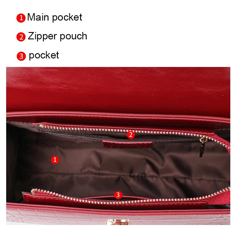 Sac à main en peau de crocodile laquée pour femme, couche supérieure, style peau de vache, haute qua