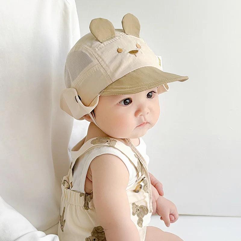 Chapeau d'été pour bébé, broderie d'oreille d'ours de dessin animé, chapeaux de pêcheur à séchage ra