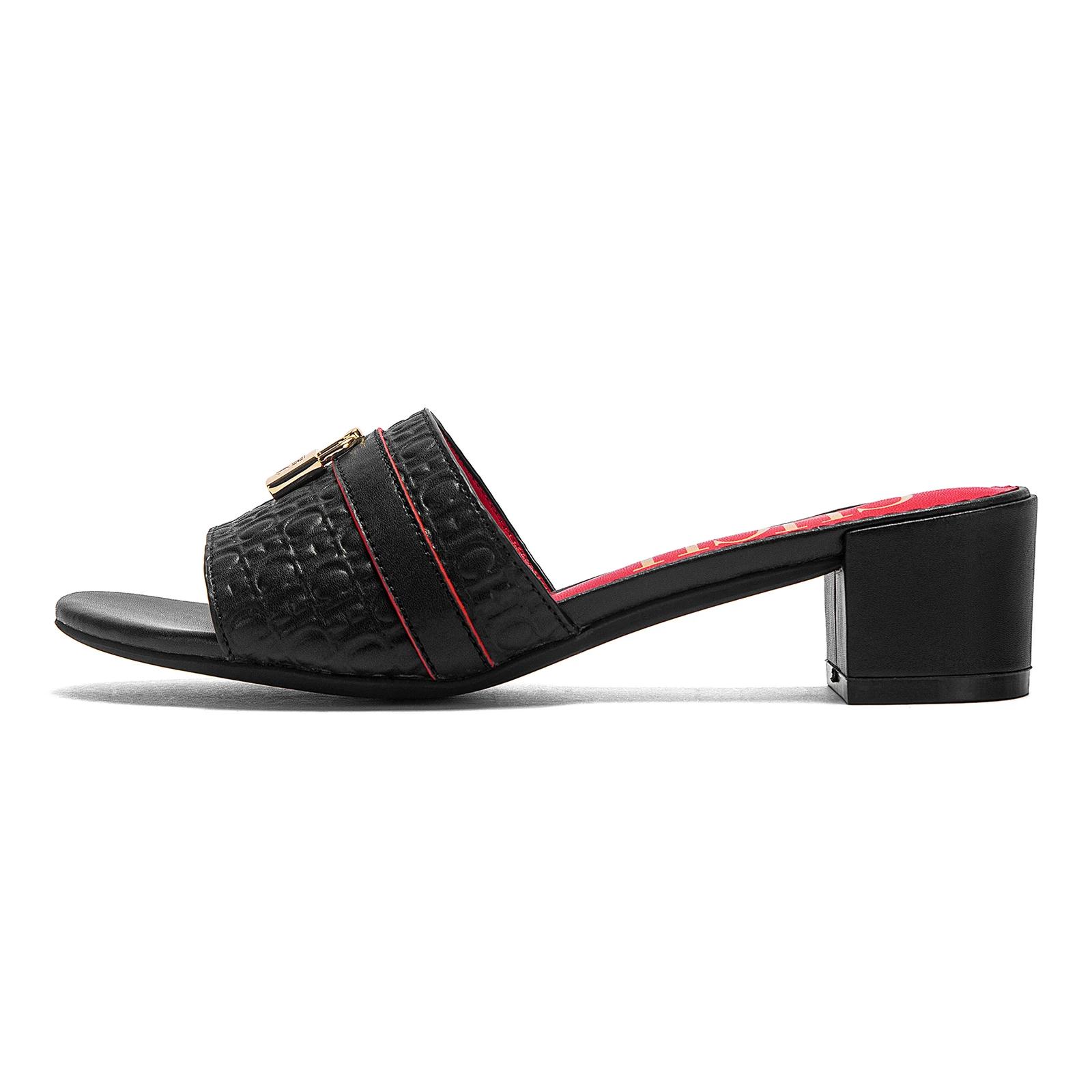 CHCH Sandales à talons pour femmes Sandales à talons épais et bloc bas Sandales coulissantes sans la