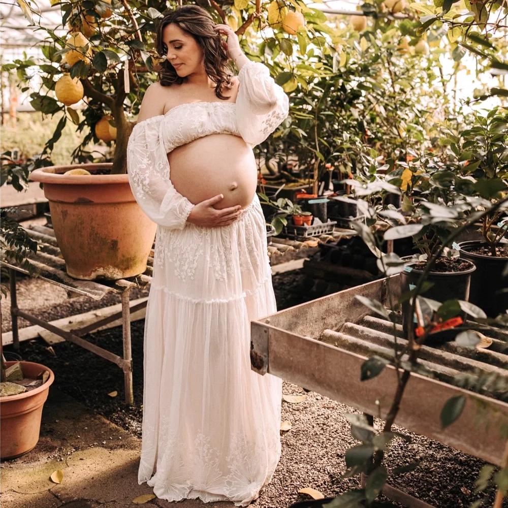 Robe de grossesse bohème pour séance Photo, robes élégantes, maille cryptée douce, broderie de fleur