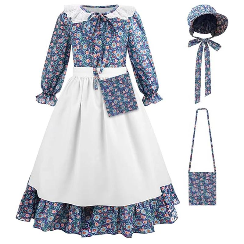 Costume de fête de carnaval pour filles, robe de princesse à fleurs pour enfants, robe pionnière des