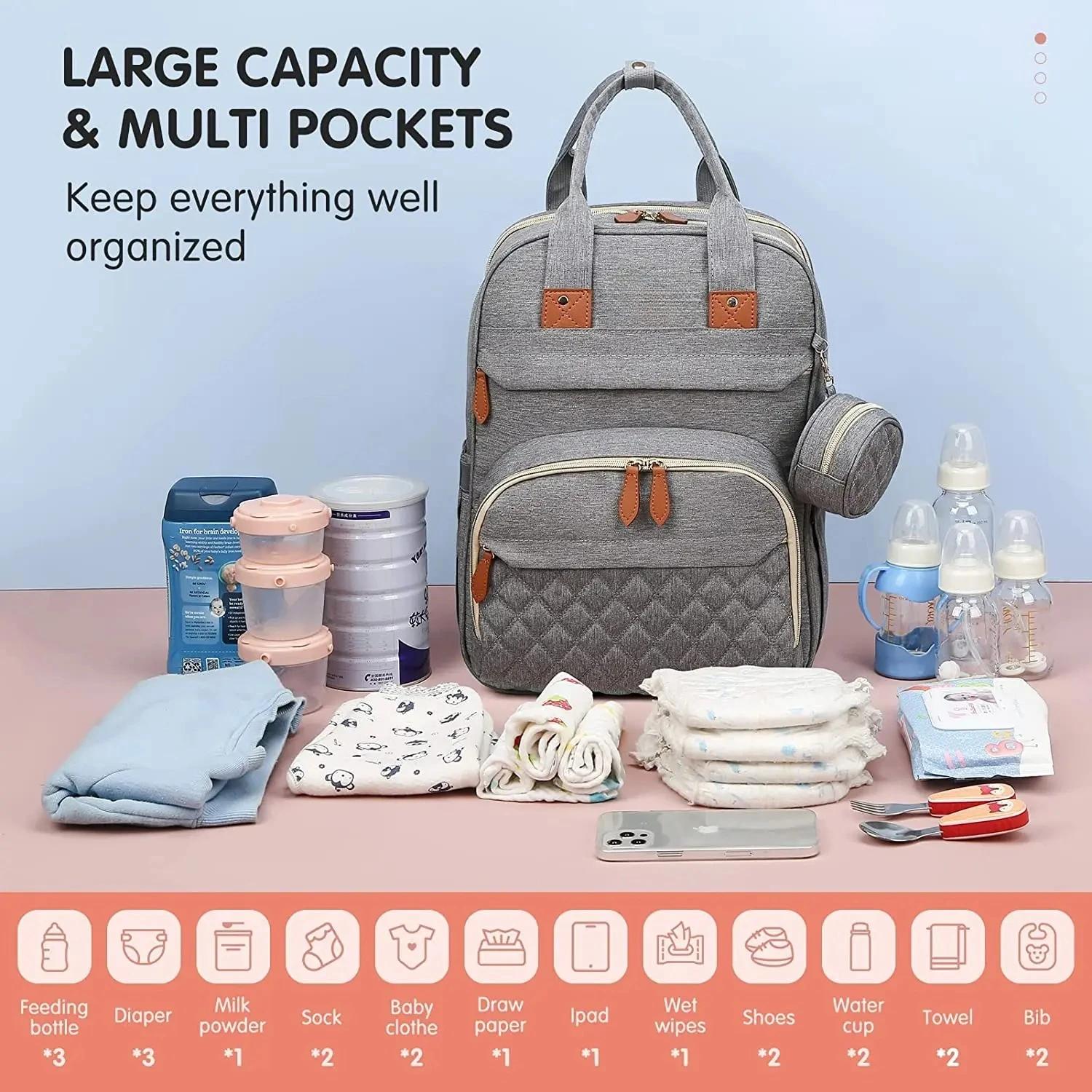 Sac à langer 3 en 1, sac à dos pliable, lit bébé, sac de voyage imperméable avec chargeur USB, sac à