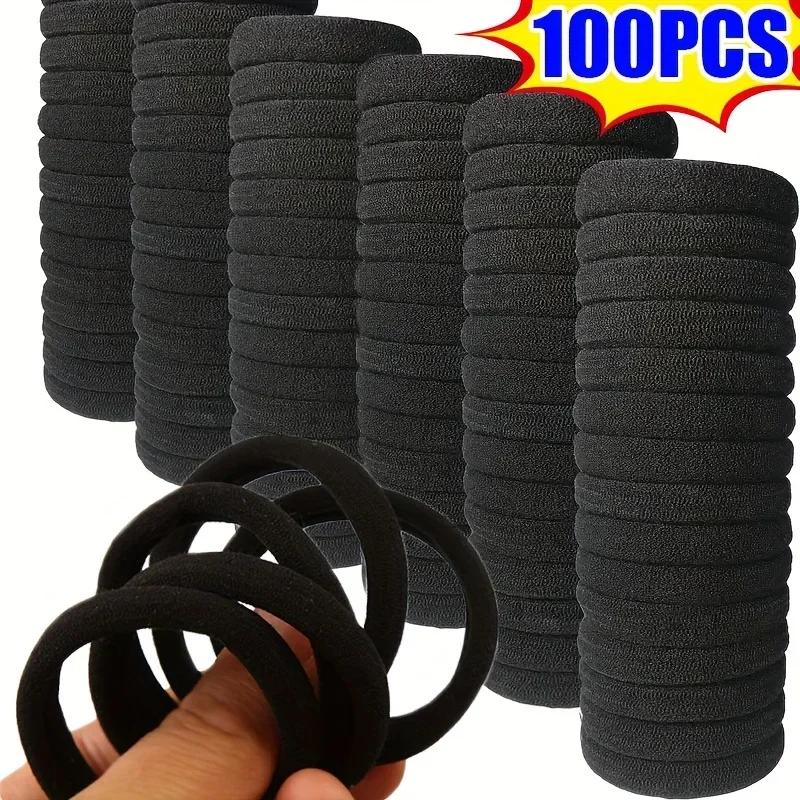 100 pièces bandes de cheveux à haute élasticité pour filles bandeau noir attaches en caoutchouc élas