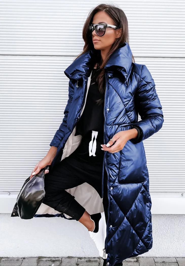 Parkas brillants vêtements d'extérieur femmes à manches longues revers Long hiver garder au chaud Pa
