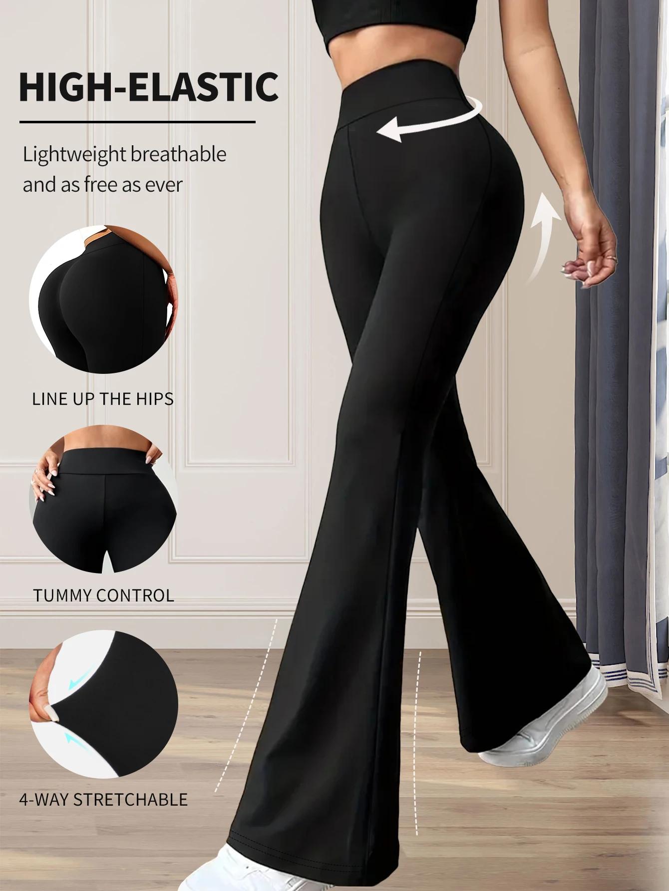 Pantalon évasé moulant taille haute pour femmes, pantalon noir long à jambes fines, pantalon fin à j