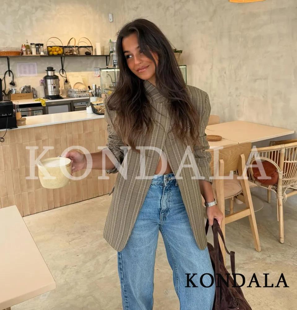 KONDALA Blazer Chic Vintage à Carreaux pour Femme Tendances Printemps 2026 Blazer Élégant pour le Tr